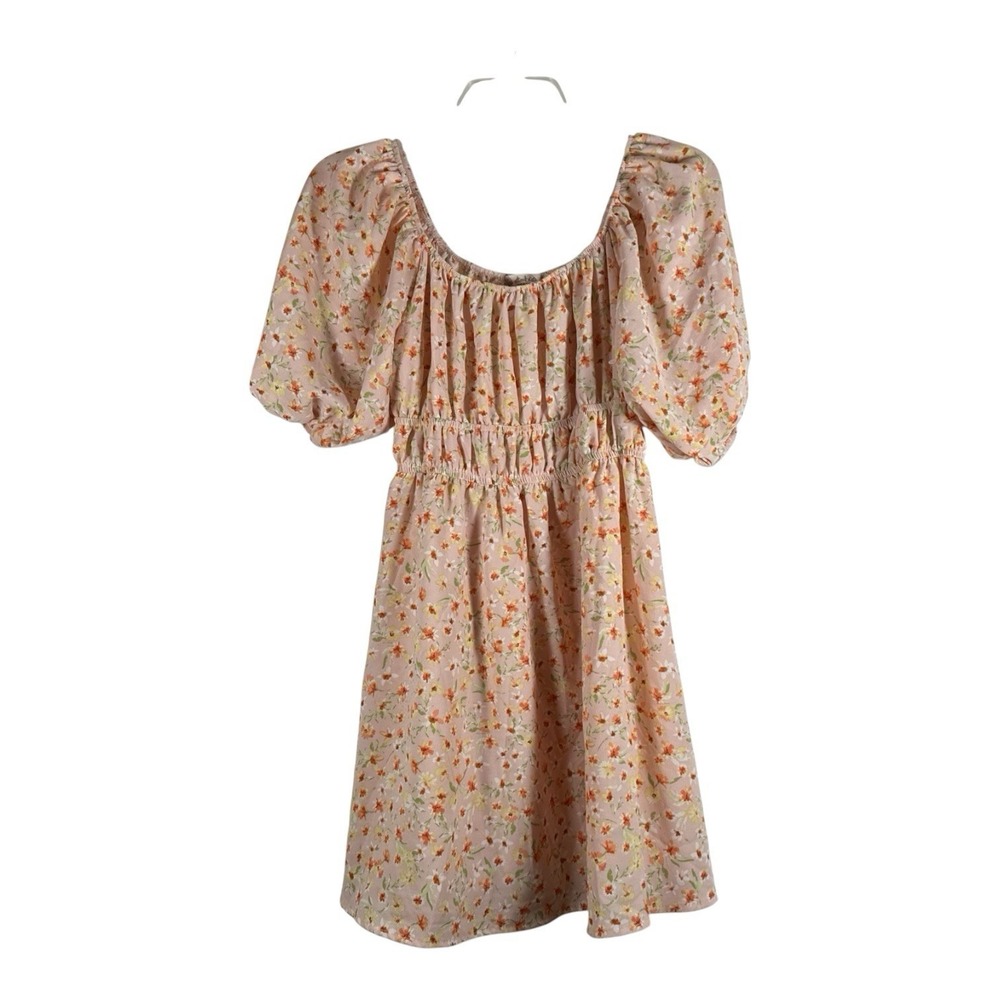 Alter'd State Floral Women's Mini Dress Peach/pink Puff Sleeve Flutter Boho